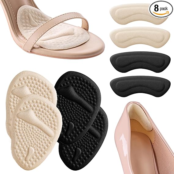 Heel Pads for Shoes, Metatarsal Pads Women, Ball of Foot Cushions for High Heels, Shoe Inserts for Women All Day Pain Relief and Comfort One Size Fits (Beige + Black)